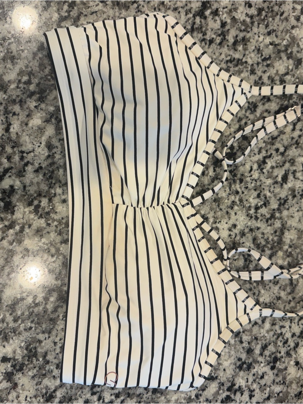 Striped Black & White bikini Swim Top